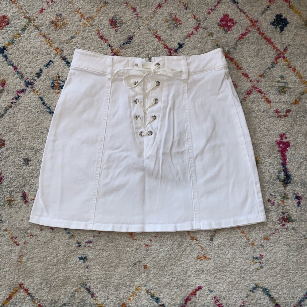 Lace Up Front White Skirt